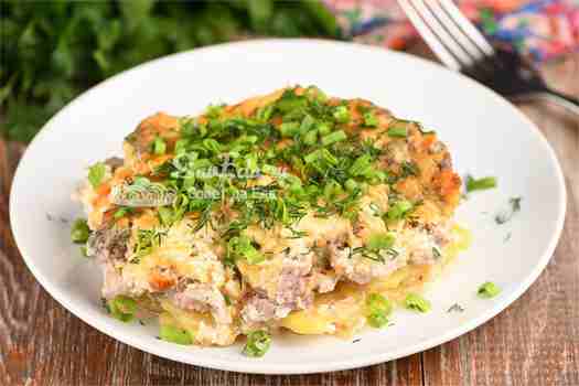 Мясо с картошкой под шубой
